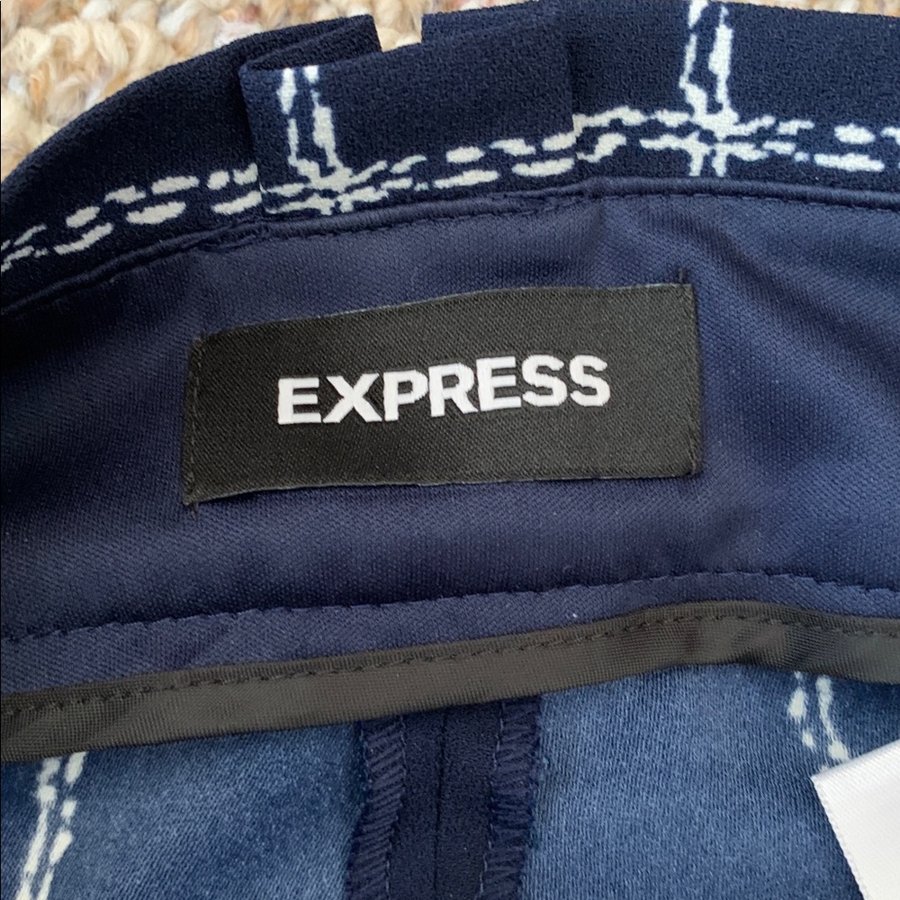 Express Navy and White Checkered High Rise Ankle Pant. - Picture 2 of 7